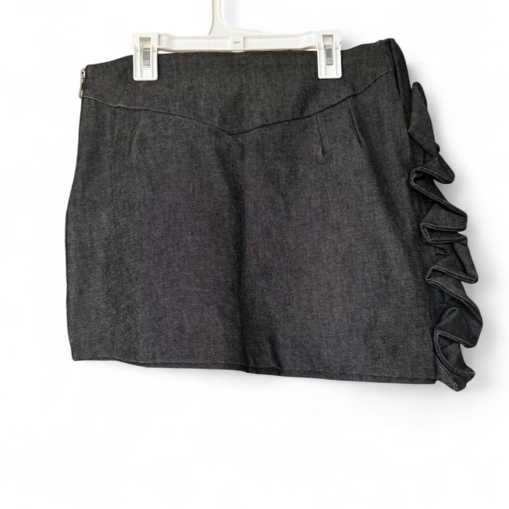 Lionne NYC Althea Charcoal Denim Ruffle Mini Skirt - Size Medium - NYFW Brand - Picture 2 of 8
